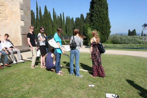 The models are striking against the equally sylphlike cypress trees