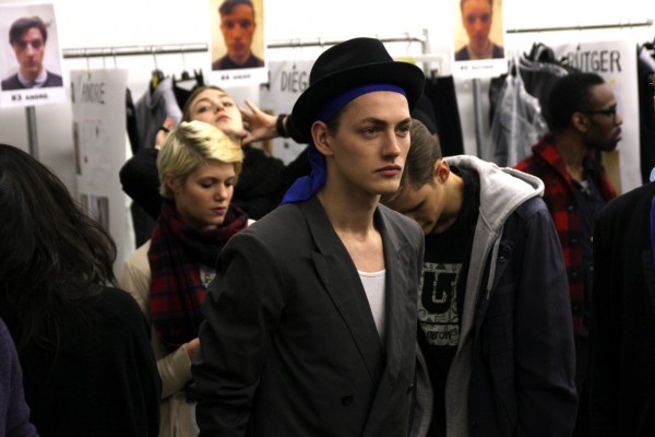Jakob Hybolt in rehearsal Phillip Lim Men backstage Jakob Hybolt in rehearsal Phillip Lim Men backstage