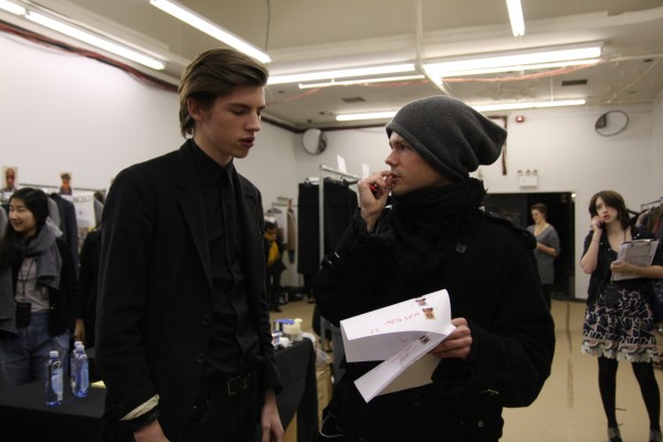 Casting Director Daniel Peddle with Harry W. backstage at Phillip Lim Casting Director Daniel Peddle with Harry W. backstage at Phillip Lim